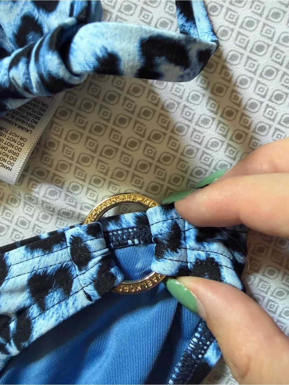 Michael Kors Light Blue and Black Leopard-Print Triangle Bikini